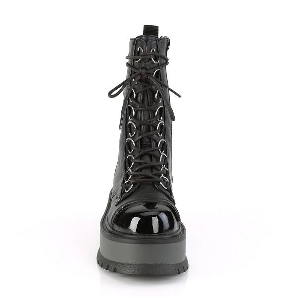 Demonia Slacker-150 Black Vegan Leather/Patent Stiefel Herren D860-732 Gothic Halbhohe Stiefel Schwarz Deutschland SALE